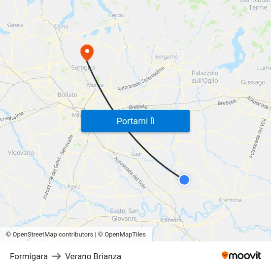 Formigara to Verano Brianza map