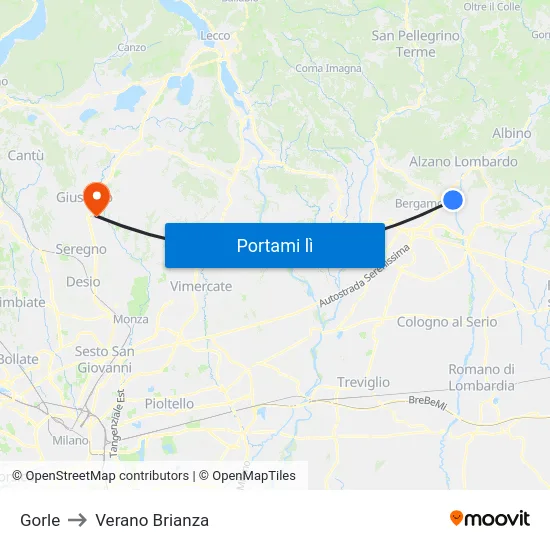 Gorle to Verano Brianza map