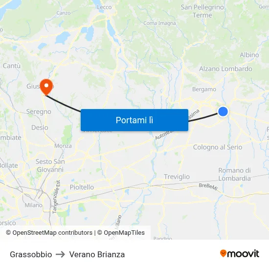 Grassobbio to Verano Brianza map