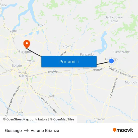 Gussago to Verano Brianza map