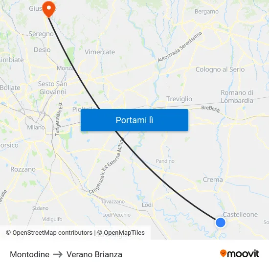 Montodine to Verano Brianza map