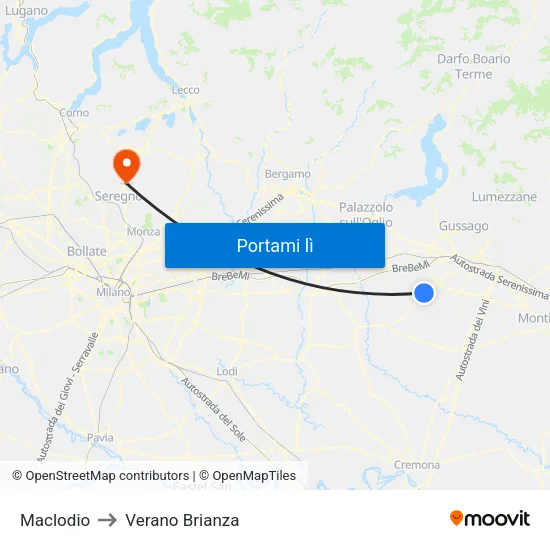 Maclodio to Verano Brianza map