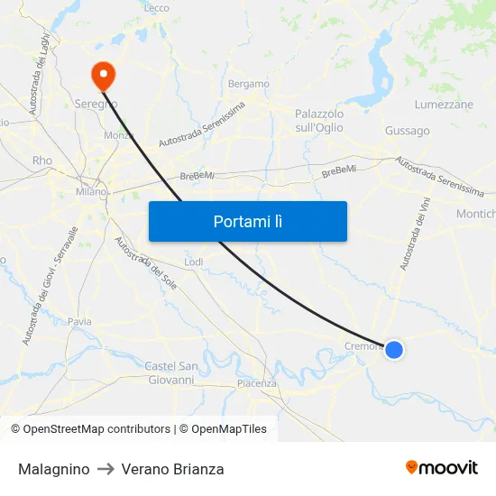 Malagnino to Verano Brianza map