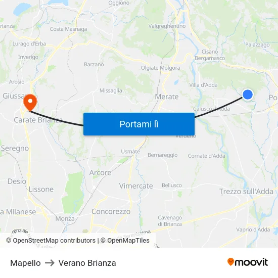 Mapello to Verano Brianza map