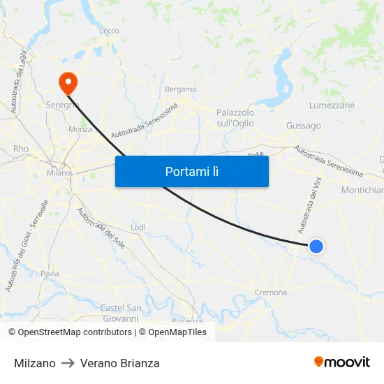 Milzano to Verano Brianza map