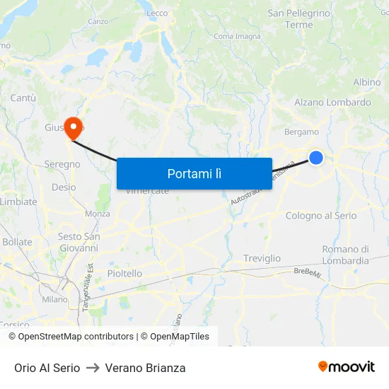 Orio Al Serio to Verano Brianza map