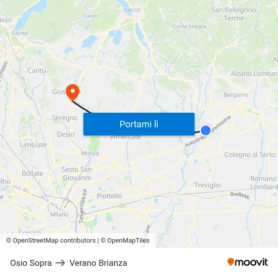 Osio Sopra to Verano Brianza map