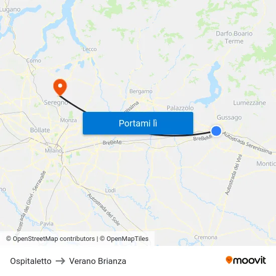 Ospitaletto to Verano Brianza map