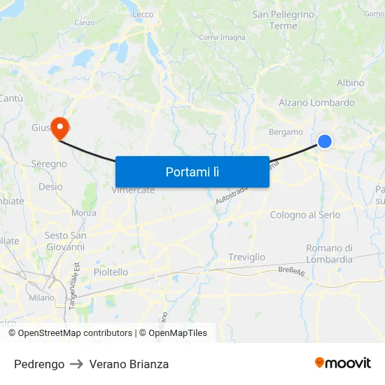 Pedrengo to Verano Brianza map