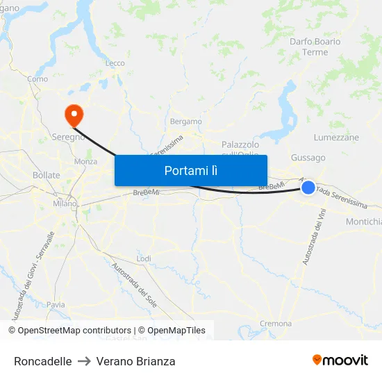 Roncadelle to Verano Brianza map