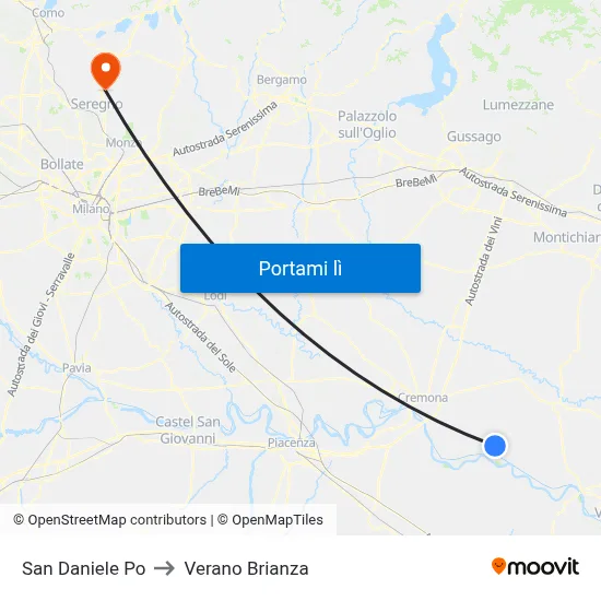 San Daniele Po to Verano Brianza map