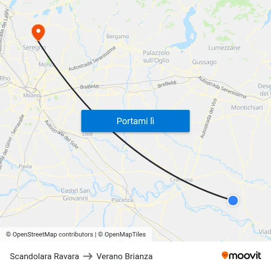 Scandolara Ravara to Verano Brianza map