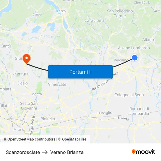 Scanzorosciate to Verano Brianza map
