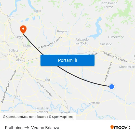 Pralboino to Verano Brianza map