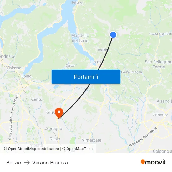 Barzio to Verano Brianza map