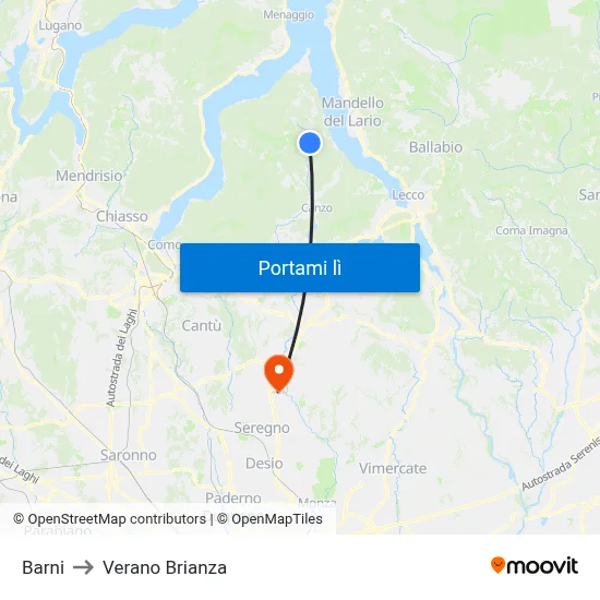 Barni to Verano Brianza map