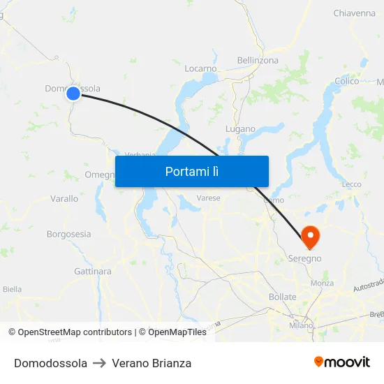 Domodossola to Verano Brianza map