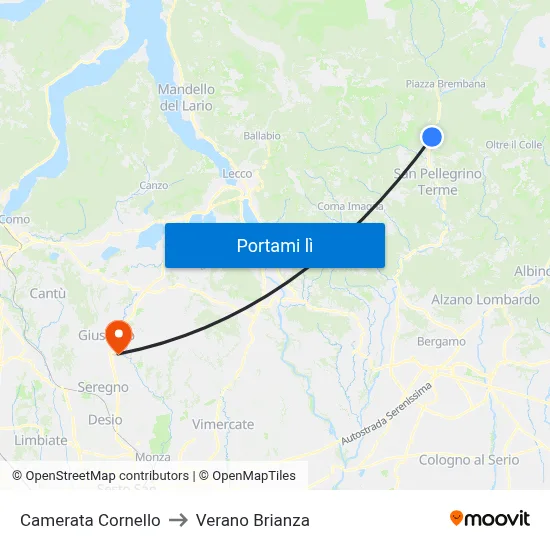 Camerata Cornello to Verano Brianza map