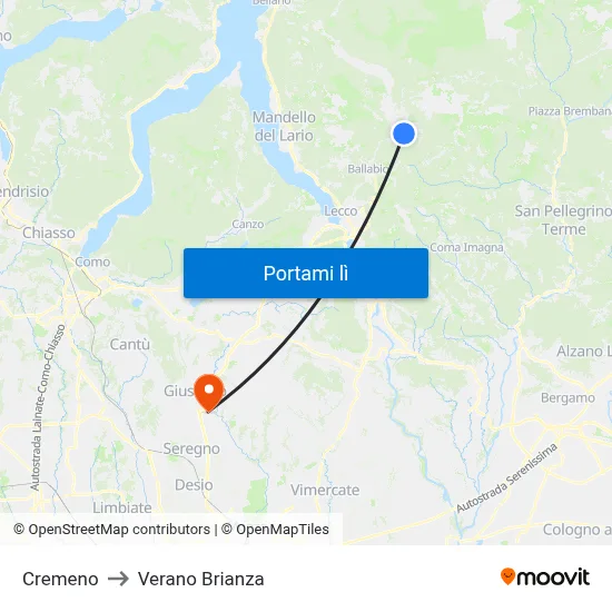 Cremeno to Verano Brianza map