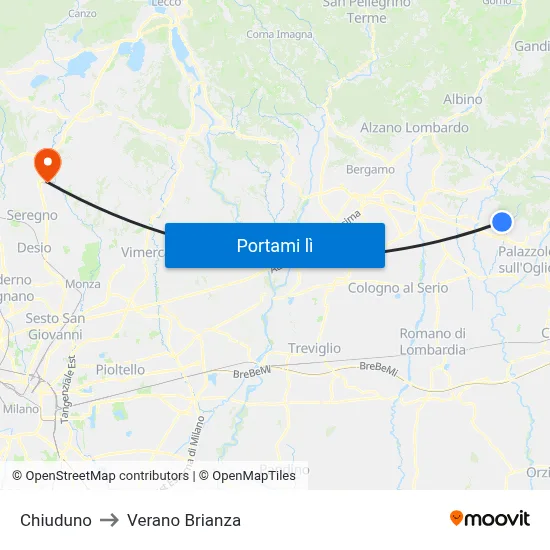 Chiuduno to Verano Brianza map