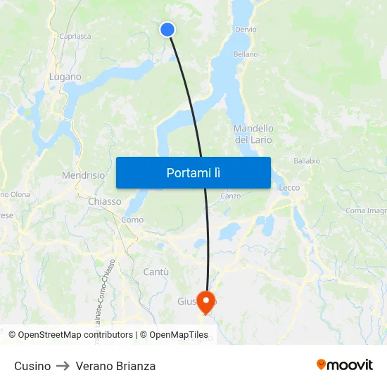 Cusino to Verano Brianza map