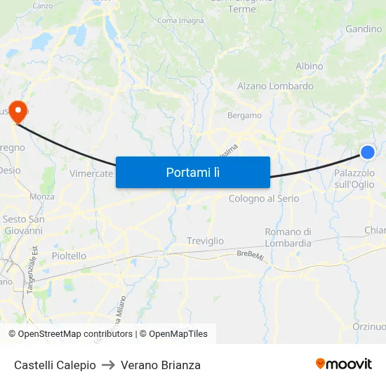 Castelli Calepio to Verano Brianza map