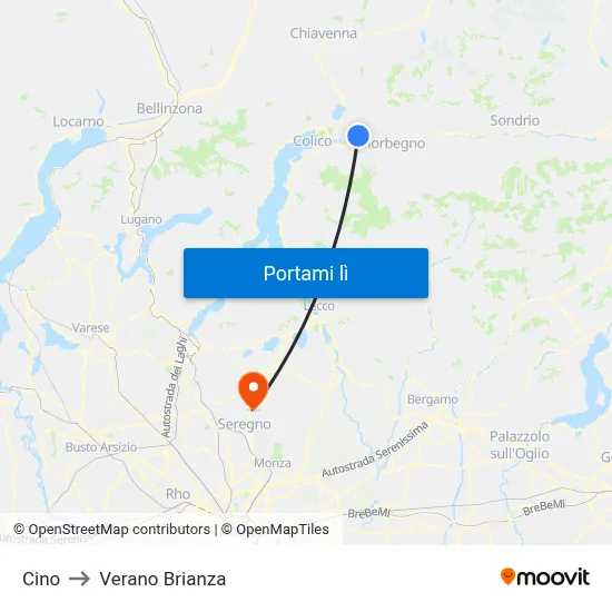 Cino to Verano Brianza map