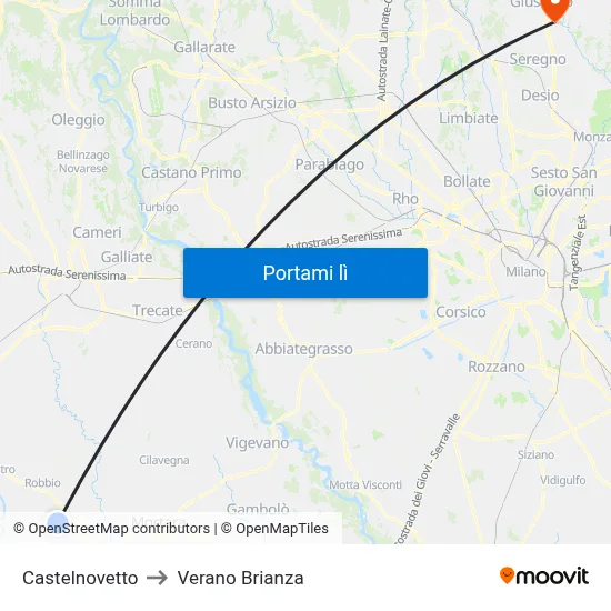 Castelnovetto to Verano Brianza map
