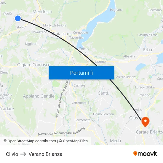 Clivio to Verano Brianza map