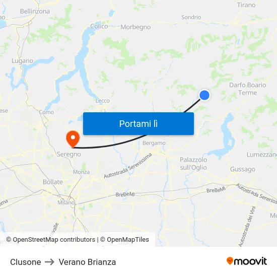 Clusone to Verano Brianza map