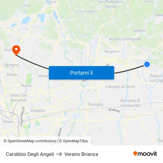 Carobbio Degli Angeli to Verano Brianza map