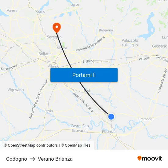 Codogno to Verano Brianza map