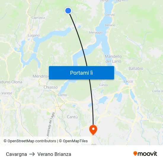 Cavargna to Verano Brianza map