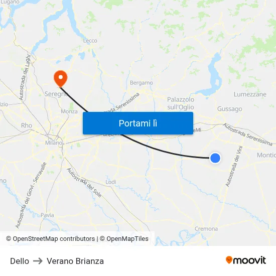 Dello to Verano Brianza map