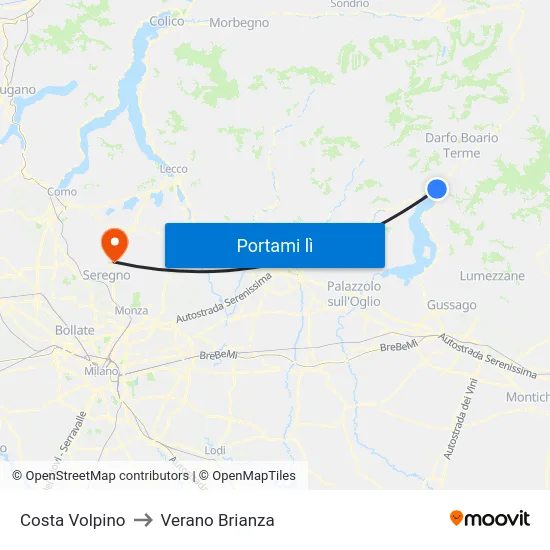 Costa Volpino to Verano Brianza map