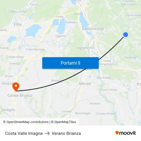 Costa Valle Imagna to Verano Brianza map