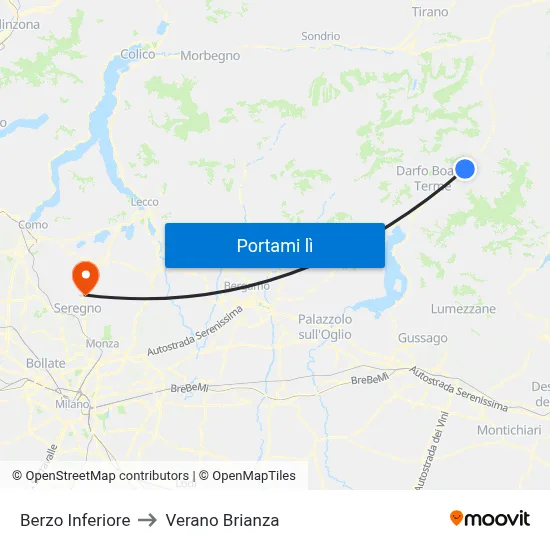 Berzo Inferiore to Verano Brianza map