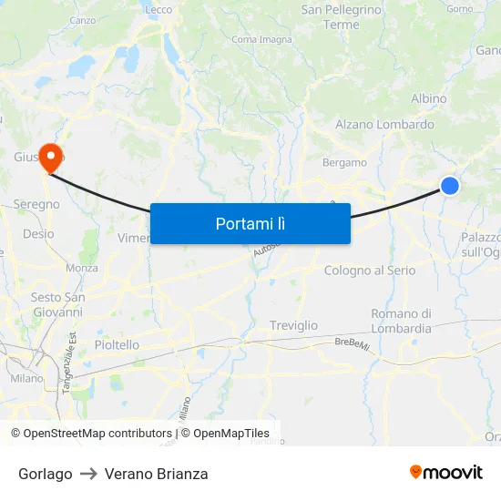 Gorlago to Verano Brianza map