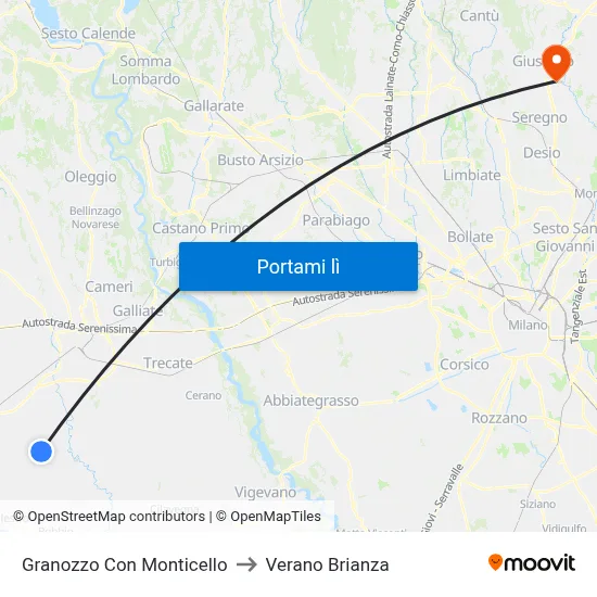 Granozzo Con Monticello to Verano Brianza map