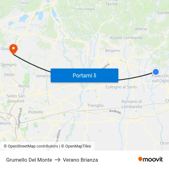 Grumello Del Monte to Verano Brianza map