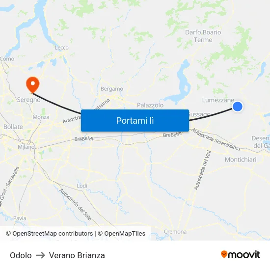 Odolo to Verano Brianza map