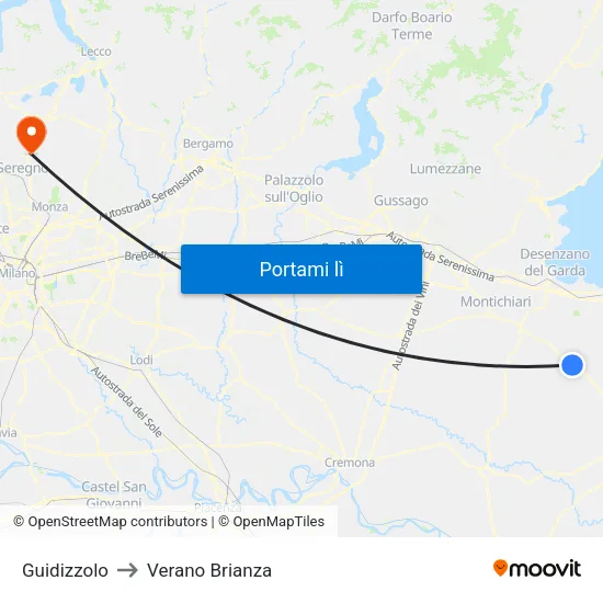 Guidizzolo to Verano Brianza map
