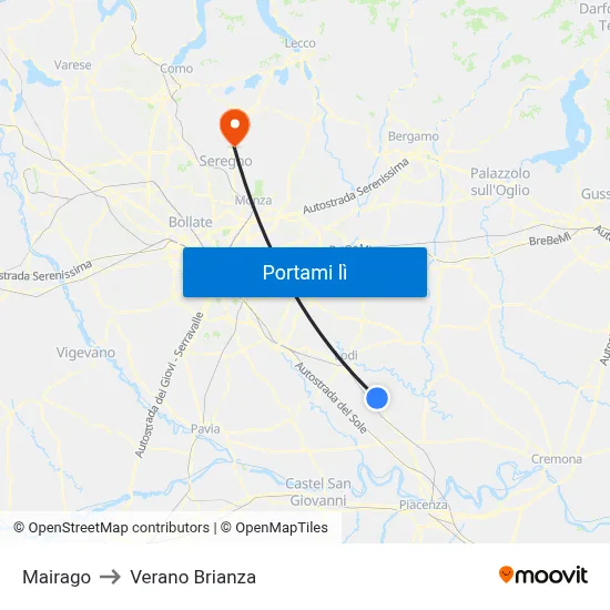 Mairago to Verano Brianza map