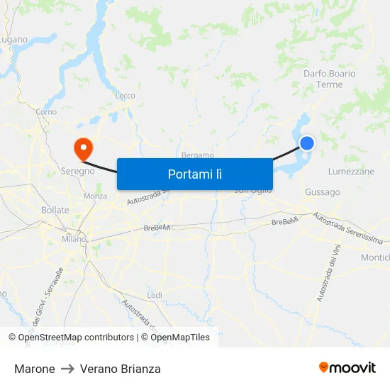 Marone to Verano Brianza map