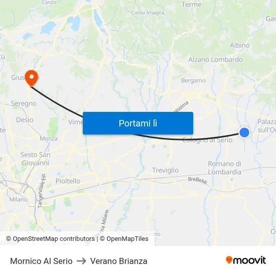 Mornico Al Serio to Verano Brianza map