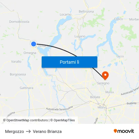 Mergozzo to Verano Brianza map