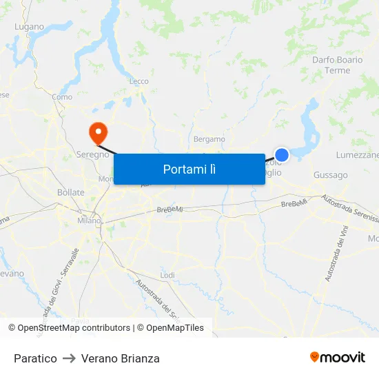 Paratico to Verano Brianza map