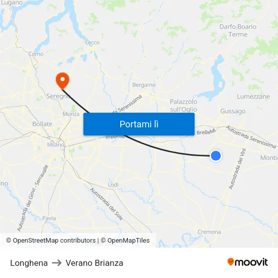 Longhena to Verano Brianza map