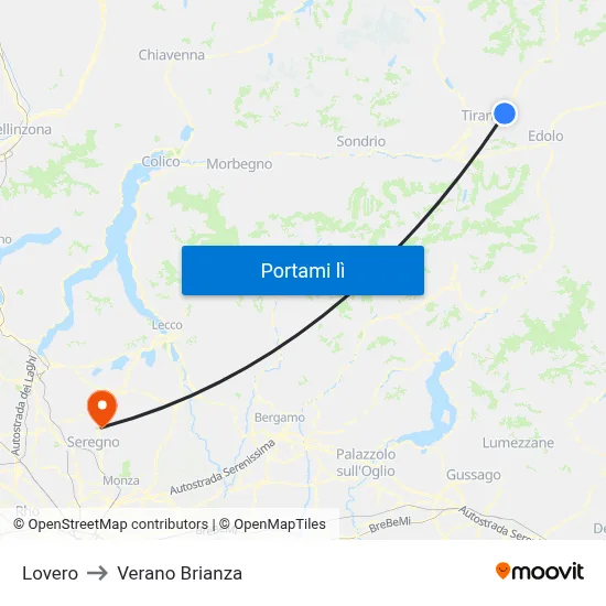Lovero to Verano Brianza map