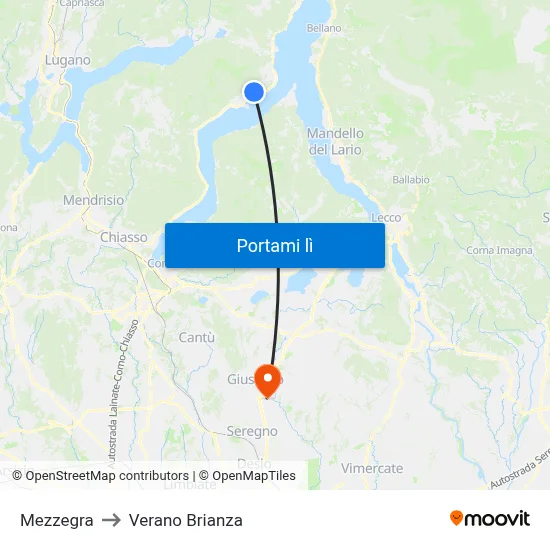 Mezzegra to Verano Brianza map